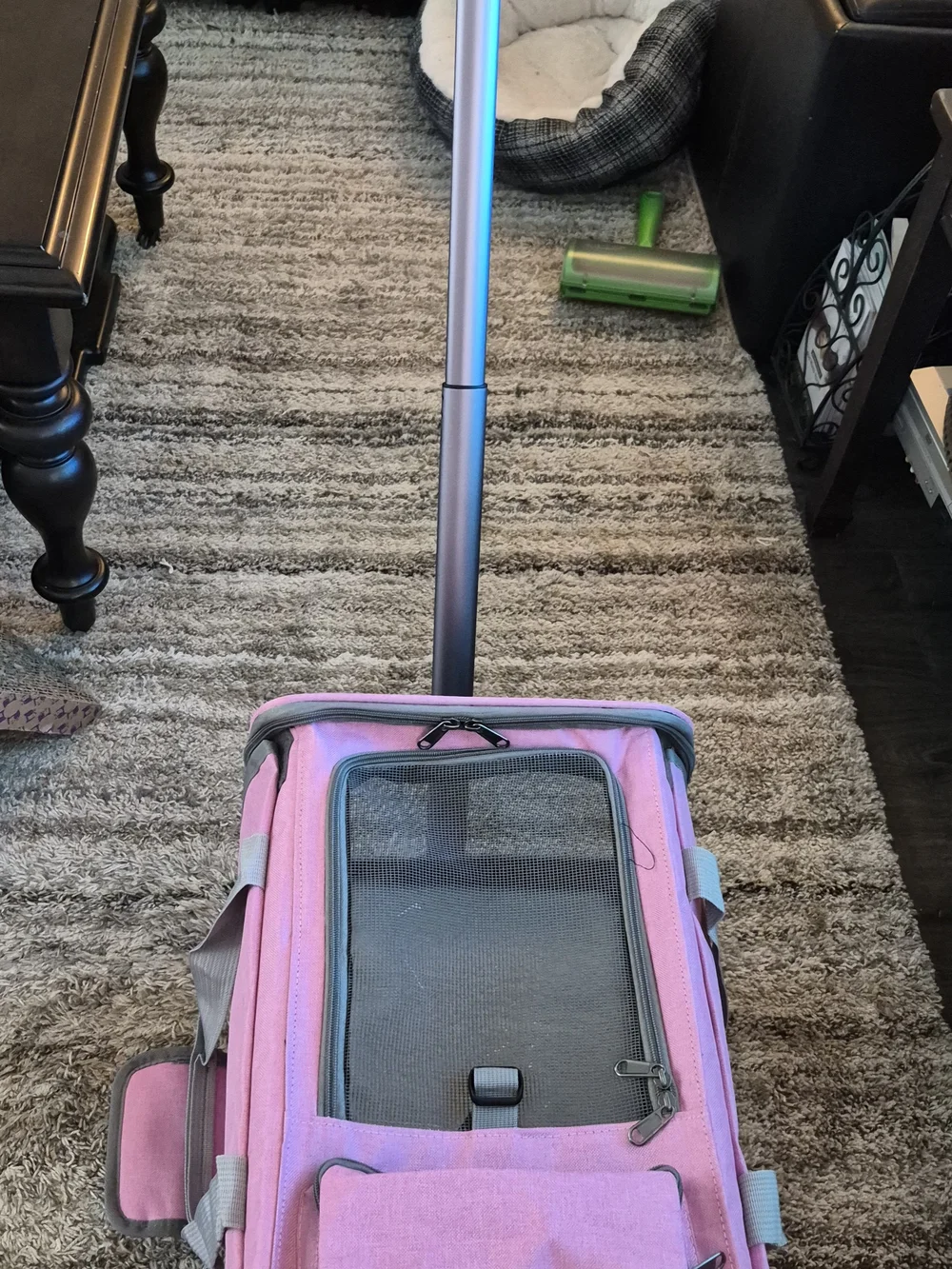 Pink Rolling Small Pet Carrier with Mesh Ventilation and Telescoping Handle